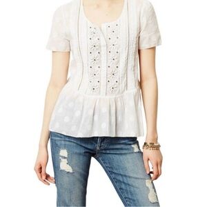 Anthropologie Leifsdottir Jeweled Serein Embroidered Peplum Blouse Cottage